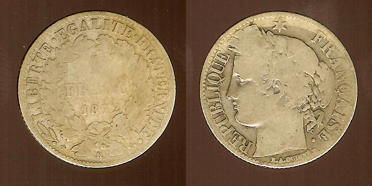 1 franc Ceres 1872K aF/F